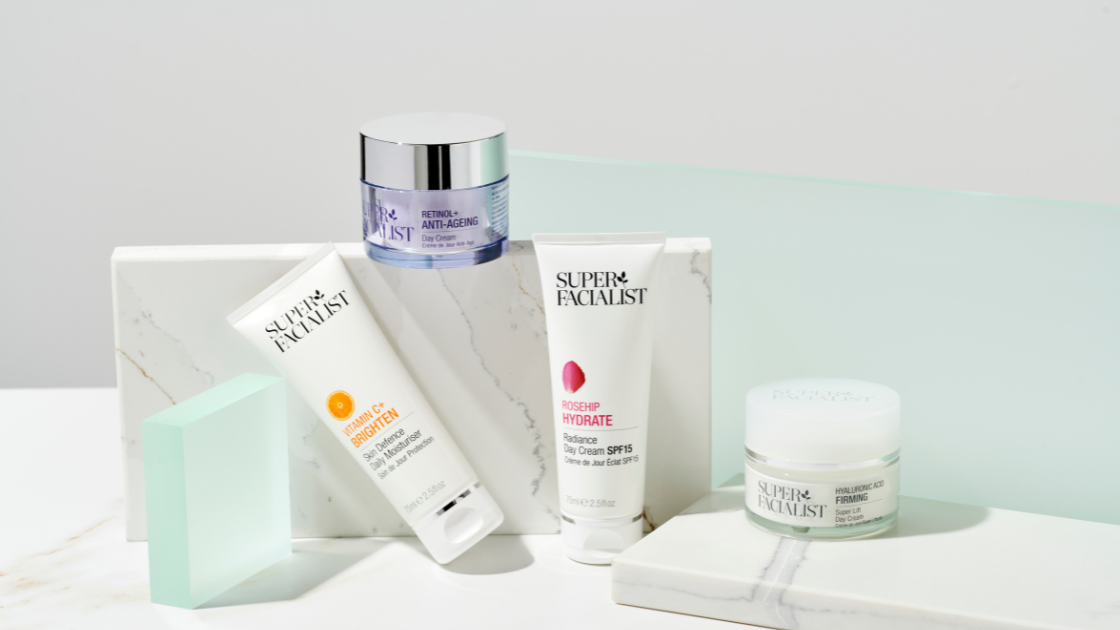 Super Facialist Day Creams on marble table