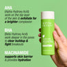 AHA (Alpha-Hydroxy Acid) work on the top layer of the skin and exfoliates for a brighter complexion

BHA (Beta-Hydroxy Acid) work deeper in the pores to clear build up and fight breakouts

Niacinamide supports the skin barrier and provides hydration
