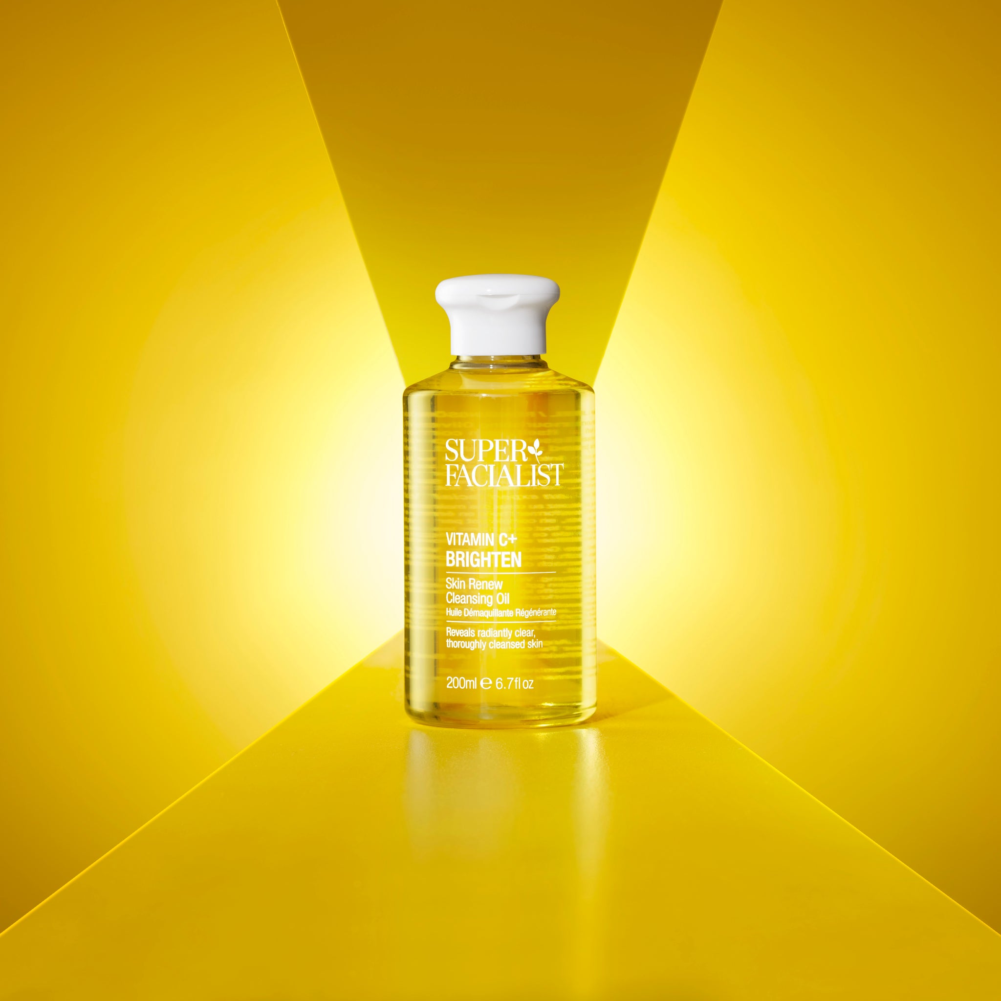 Superfacialist Vitamin C Cleansing Oil Product shot on yellow background