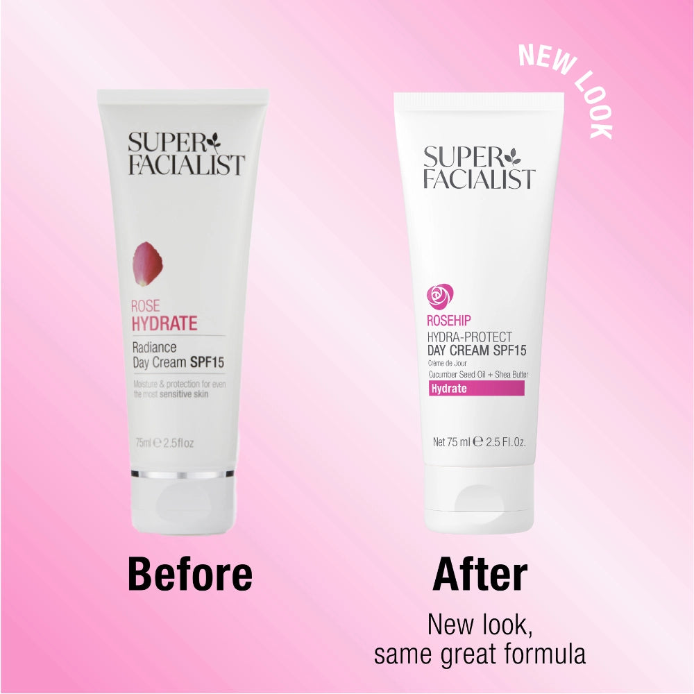 Rosehip Day Cream SPF 15 new and old packaging transformation