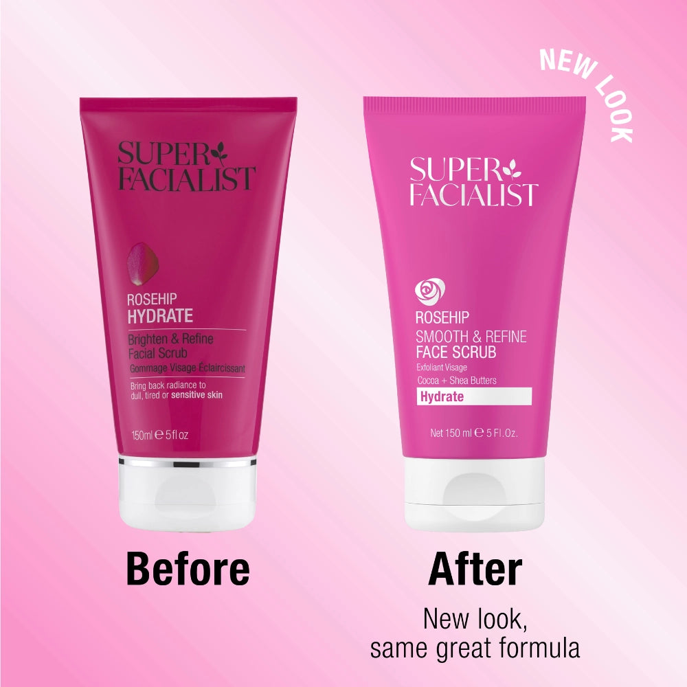 Rosehip Face Scrub before and after new packaging