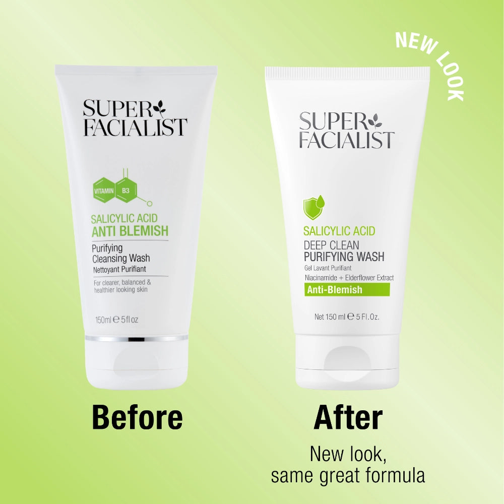  Super Facialist Salicylic Acid Deep Clean Purifying Wash before and after packaging images