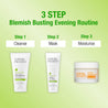 3 step blemish busting evening routine: step 1- cleanse, step 2- mask, step 3- moisturise