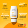 Vitamin C+ Brighten & Defend Serum SPF50+ key benefits: SPF 50+ broad spectrum protection, enhances skin radiance with no greasy residue, invisible defence with a weightless finish, helps improve and prevent dark spots and pigmentation.