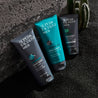 super facialist for men face scrub, face wash and sensitive moisturiser on lack sand