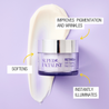 Product benefits infographic. Softens, instantly illuminates and improves pigmentation and wrinkles.