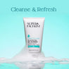 cleanse and refresh text above cleanser tube with foam around it