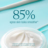 85% agree skin looks smoother clinical trial result text on top of open jar of cream