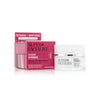 Rosehip night cream white jar next to pink carton packaging against white background