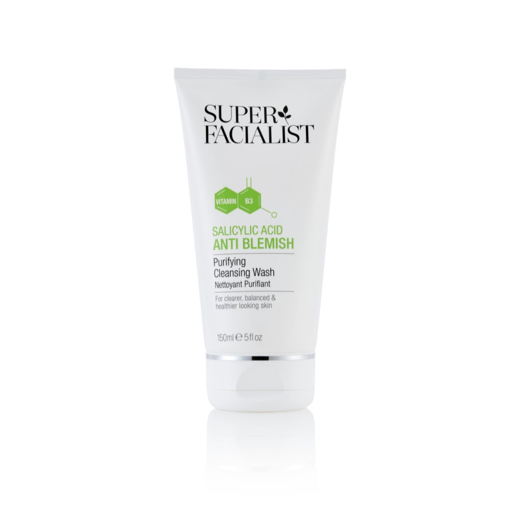 Salicylic acid cleansing wash white tube on white background